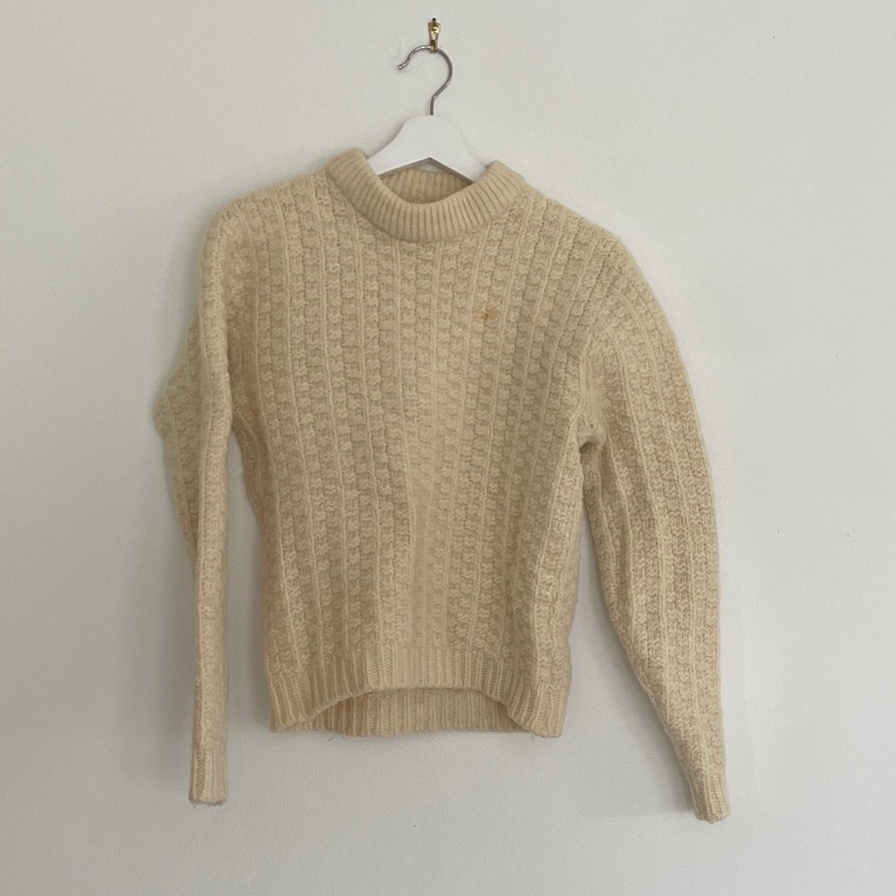 Puritan Vintage 100% Virgin Wool Textured Knit Sweater Cream Made in USA Mens M